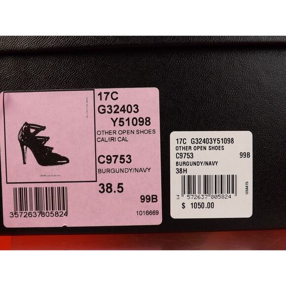 CHANEL G32403 BURGUNDY NAVY QUILTED LEATHER CC LOGO BUCKLES CAGE PUMPS 38.5 8 - Picture 12 of 12